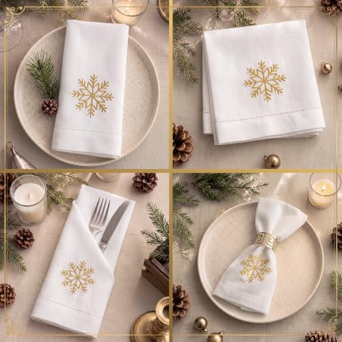CrystalSylara 6-Pack Snowflake Embroidered Linen Napkins 18x18 inches — Festive Christmas Table Decor