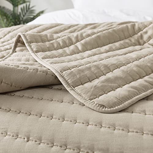 Beige Quilted Twin Size Quilt Set - Lightweight All-Season Bedding