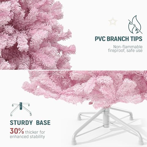 YITAHOME 4.5 ft Pink Flocked Christmas Tree with Warm-White Lights - Adjustable 8 Modes, Full Lush Design, Stable Base