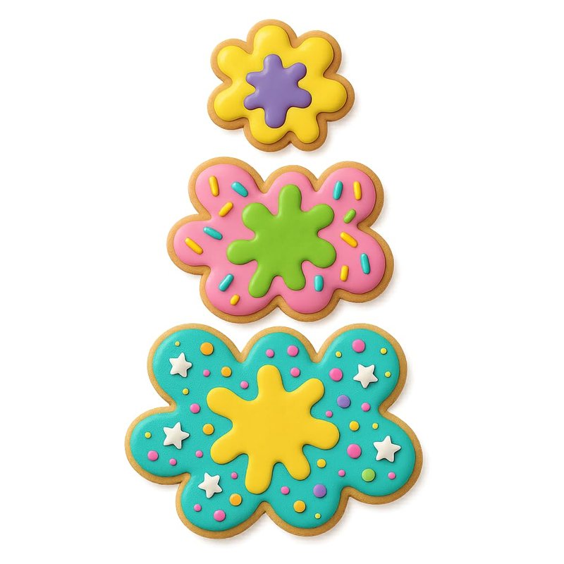 Paint Splatter Cookie Cutter Trio - 3-Pack Set in Bold Sizes (2.5", 3.5", 4.5") - Random Colors