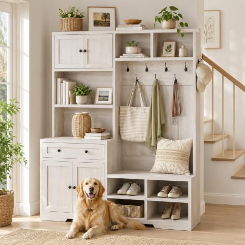 5-in-1 Hall Tree with Shoe Storage Bench & Coat Rack, 51-inch Entryway Organizer