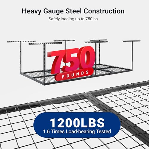 4x8 Overhead Garage Ceiling Storage Rack 750lbs Adjustable Black