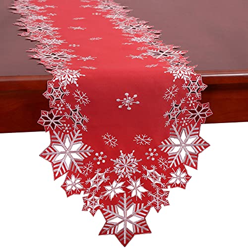 Simhomsen Embroidered Snowflakes Christmas Table Runner 14x69 inches Winter Decor