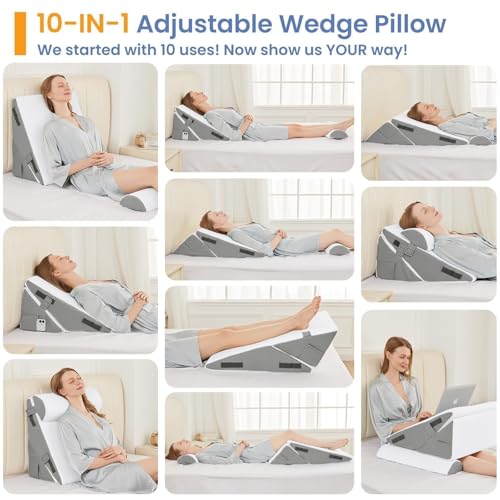 Adjustable Wedge Pillow Set for Neck & Back Support - Dark Grey