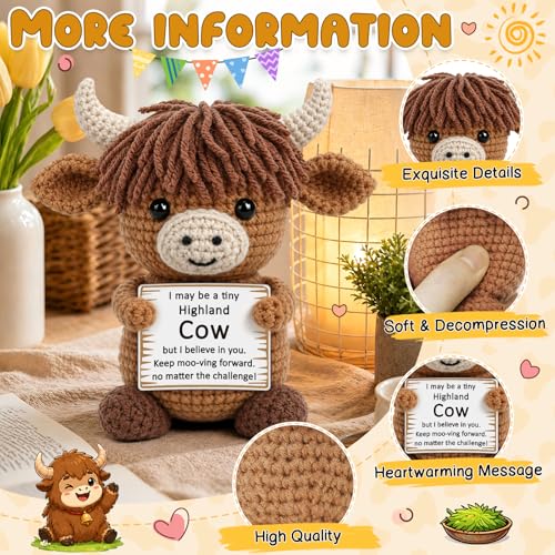 Crochet Highland Cow Encouragement Gift with Positive Message Card