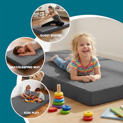 Queen Futon Mattress Cover - Machine Washable Zipper Design, Grey