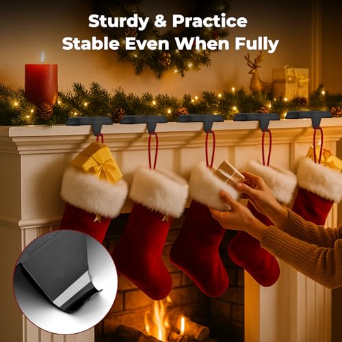 Weighted Christmas Stocking Holders for Mantle - Set of 6 Metal Hangers