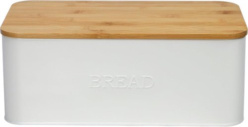 OUTSHINE White Bread Box for Kitchen Countertop, Small Storage Container with Bamboo Lid, Modern Kitchen Organizer for Sourdough, Buns, and Loaves, Bread Storage with Cutting Board Lid