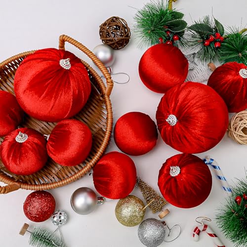 Red Velvet Christmas Ornament Balls Hanging Set - 10pcs, Variation B