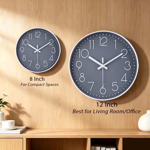 12-Inch Non-Ticking Silent Wall Clock - Modern Battery Operated Round Clock