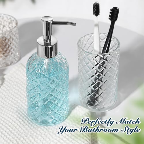4-Piece Diamond Pattern Glass Bathroom Accessory Set - Counter Organizer