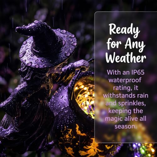 Halloween Flying Witch Cauldron Garden Stake Light with LED Projector