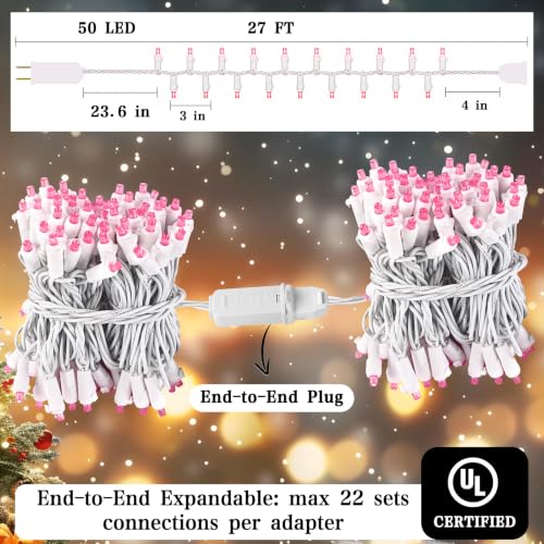 Heyworld 100 LED Pink Twinkle Christmas String Lights Romantic Glow