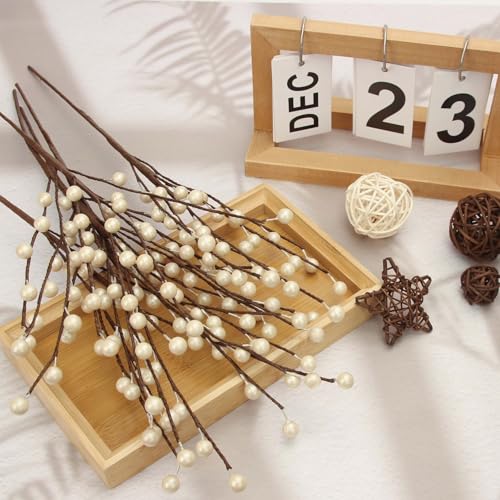 Artificial White Berry Stems for Christmas Holiday Decorations - 12 Pack