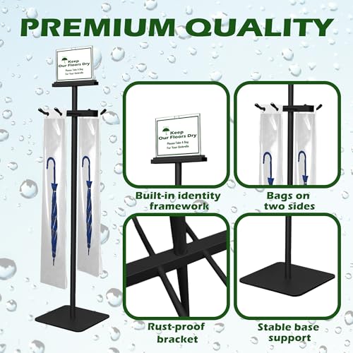 Umbrella Bag Stand with 200 Disposable Plastic Wet Umbrella Bags