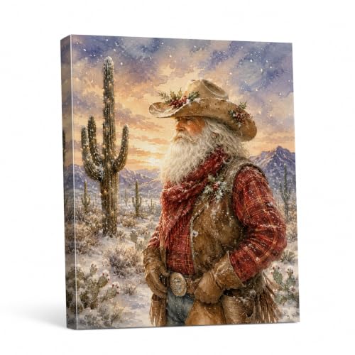 MENSHIJIAN Western Cowboy Santa Christmas Wall Art C - Canvas Print