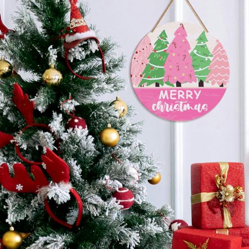 ZODGMED P6 Christmas Merry Christmas Sign for Front Door Porch Home Decor, 10.2x10.2 Inch Wooden Hanging Holiday Sign