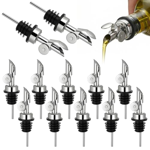 12 Pack Stainless Steel Liquor & Oil Bottle Pourers with Auto Flip Cap