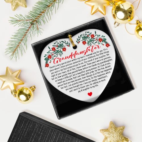 thoqii Granddaughter-01 Ceramic Heart Ornament - I Love You Deeply Sweetheart Gift for Granddaughter from Grandma/Grandpa