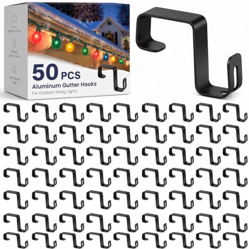 Black 50 Pcs Gutter Light Clips for Outdoor Christmas & Year-Round Use