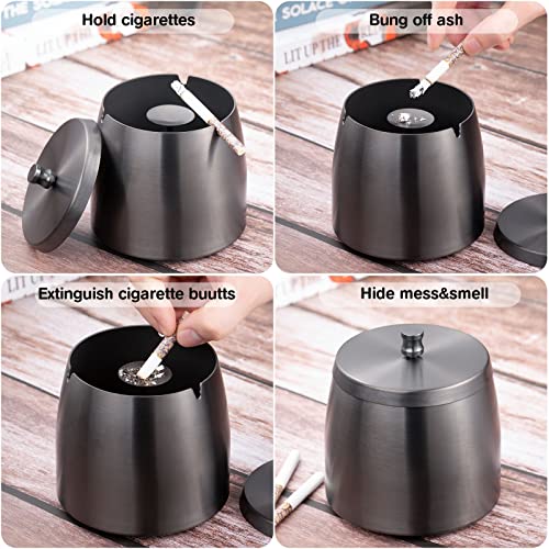 XL Stainless Steel Outdoor Ashtray with Lid - Windproof & Smokeless Design