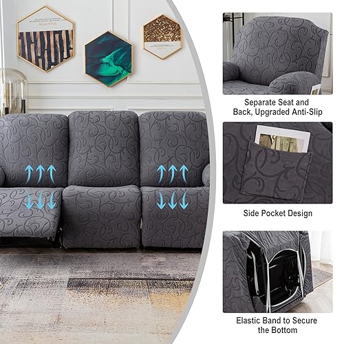 Recliner Sofa Slipcover 5-Piece Stretch Cover for 3-Seat Couch
