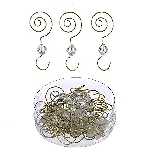 Gold Christmas Ornament Hooks with Clear Acrylic Beads - 24 Pack (2.25")