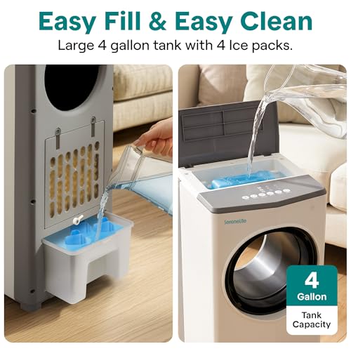 Portable Evaporative Air Cooler 4L Water Tank with Remote & Ice Packs