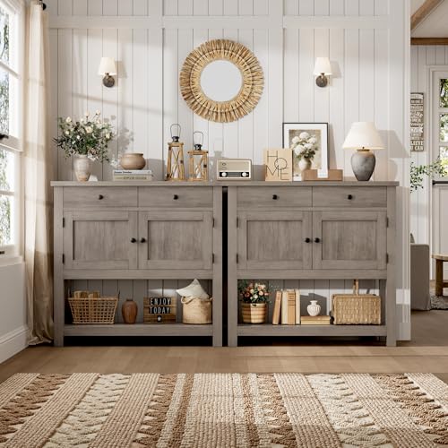 HOSTACK Farmhouse Console Table with Storage, 35-Inch Entryway Table, Ash Gray