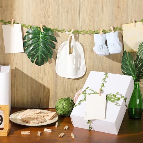 50 Mini Wooden Clothespins and 33ft Leaf Vine Ribbon for Photo Display