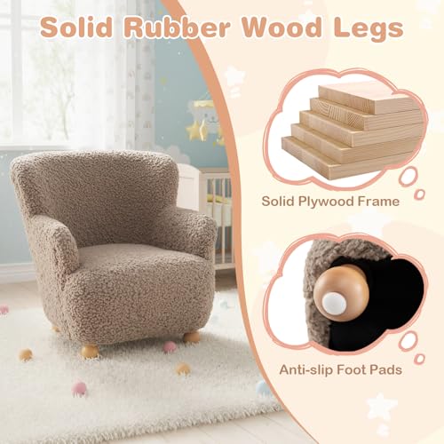 Kids Upholstered Armchair - Ergonomic Toddler Reading Chair, Coffee