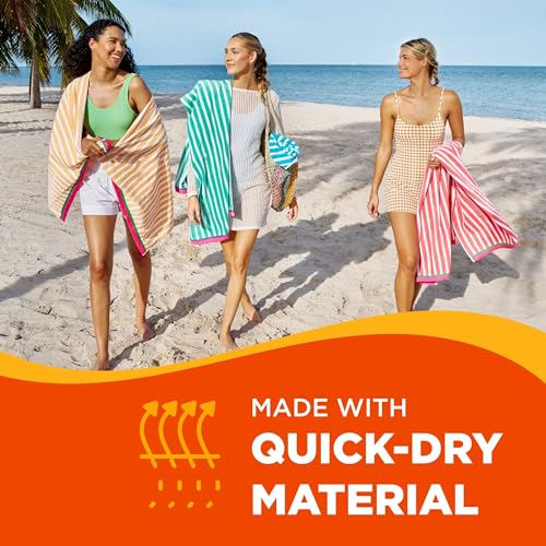Oversized Striped Beach Towels - 30" x 60" Soft Cotton Pool Towel, 4 Pack