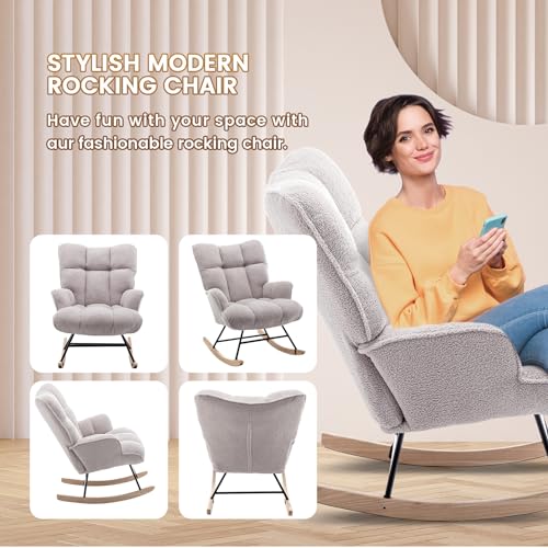 Teddy Upholstered Nursery Rocking Chair - High Back Glider Accent Rocker