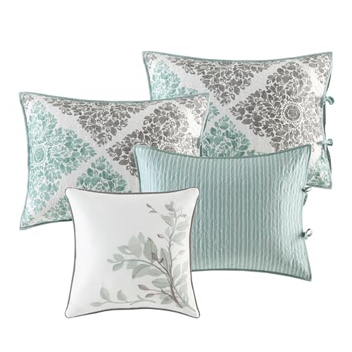 6-Piece Reversible Quilted Daybed Cover Set with Bedskirt & Shams - Aqua