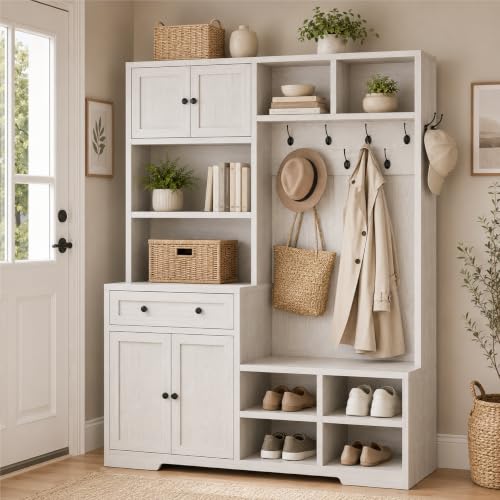 5-in-1 Hall Tree with Shoe Storage Bench & Coat Rack, 51-inch Entryway Organizer
