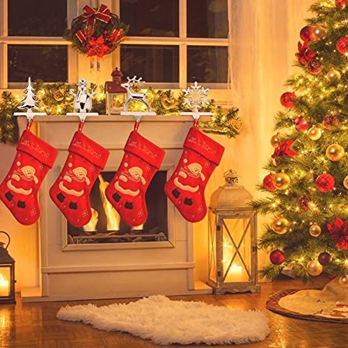 Set of 4 Metallic Christmas Stocking Holders for Mantel, Silver