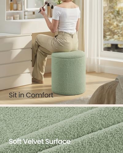 SONGMICS Set of 2 Round Storage Ottomans with Teddy Fleece Upholstery
