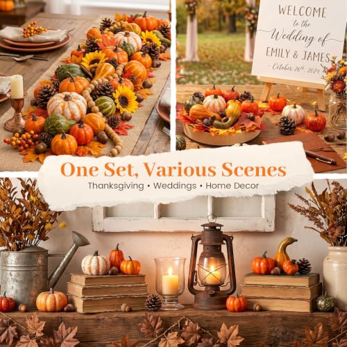 Artificial Mini Pumpkins and Maple Leaves Harvest Decor Set (50-Piece)