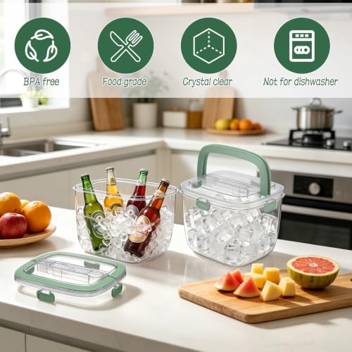 HFYZZ 2-Pack 5L Portable Ice Storage Bins with Lids & Scoops for Outdoor Camping & Parties