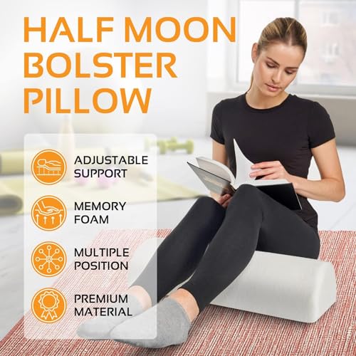 Large Half Moon Bolster Pillow for Leg and Back Support - Machine Washable