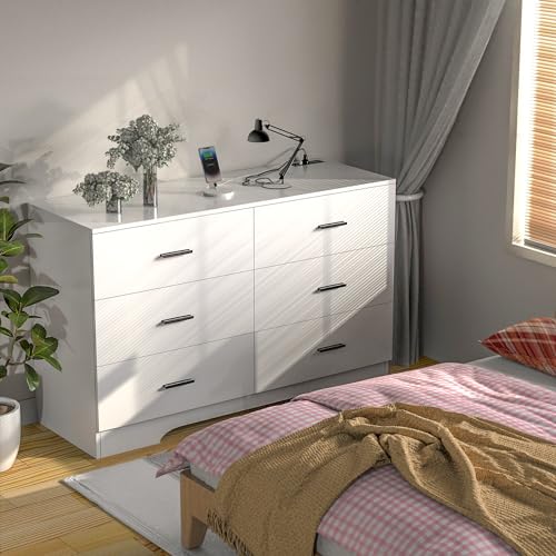 6-Drawer Wooden Dresser with Charging Station, USB & Type-C Outlets