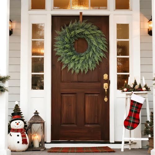 24-Inch Artificial Cedar Wreath, Lifelike Faux Pine Christmas Decor