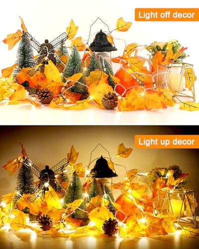 Lighted Fall Garland Maple Leaf String Lights - 2 Pack 16.4ft Battery Operated