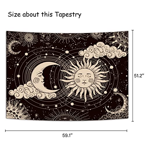 Sun and Moon Wall Tapestry - Aesthetic Black Wall Hanging (51.2" x 59.1")
