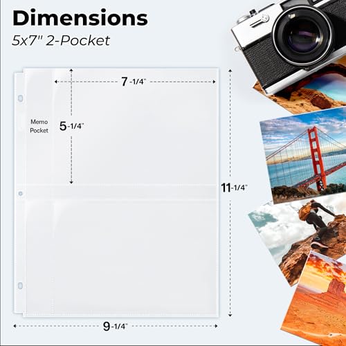 5x7 Photo Sleeves for 3-Ring Binder, 25-Pack Acid-Free Refill Pages