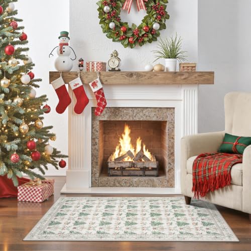 Lahome 2x4 Beige Christmas Entryway Rug - Washable Non-Slip Hallway Runner