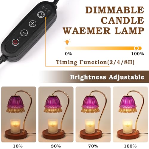 Funistree Purple Flower Candle Warmer Lamp with Timer – 2x50W, Adjustable Temp