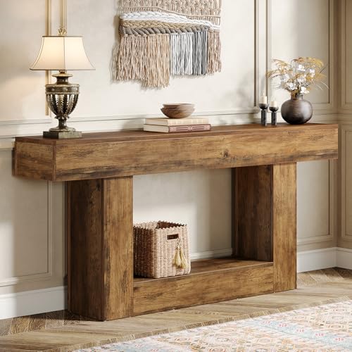 63-Inch Farmhouse Console Table with 2-Tier Storage and U-Shaped Base