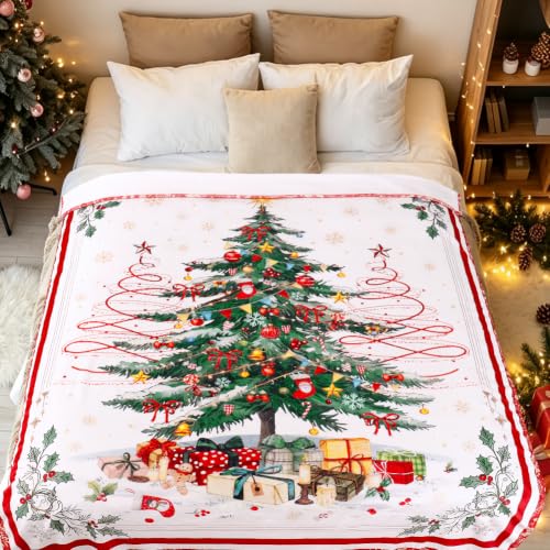 Green Xmas Tree Throw Blanket 60x80 in | Yersion Soft Flannel Fleece Christmas