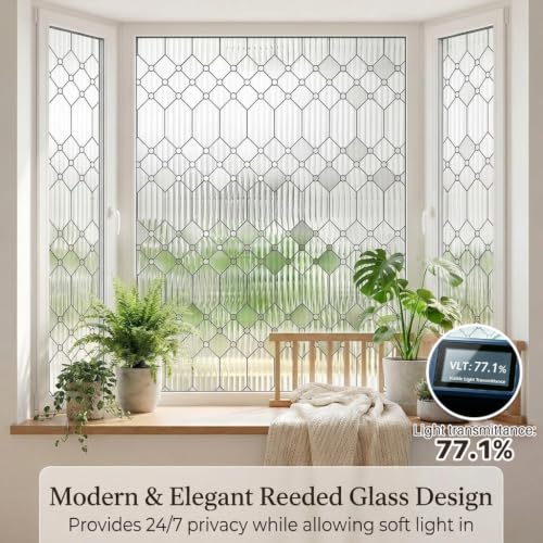 Frosted Reeded Glass Window Privacy Film, 17.5"x78.7"